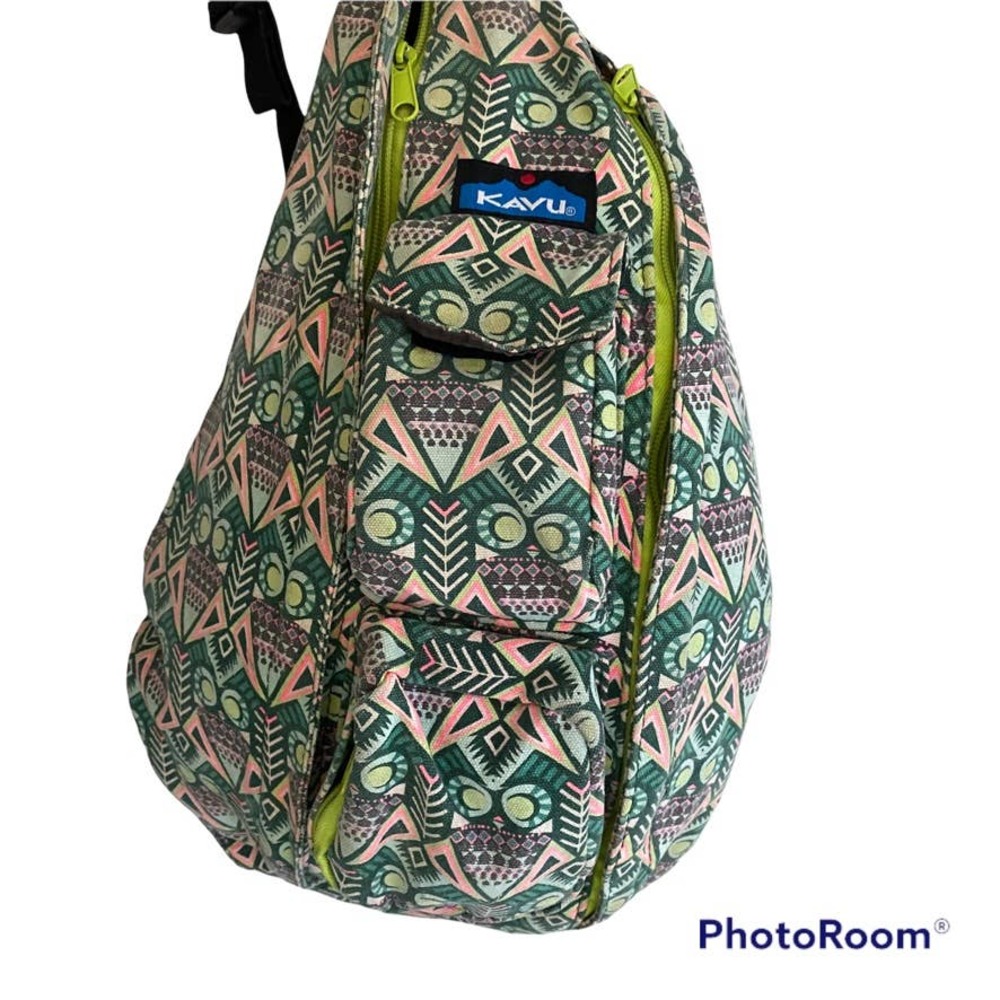 KAVU Rope Bag Geometric Design Contrasting Zipper
